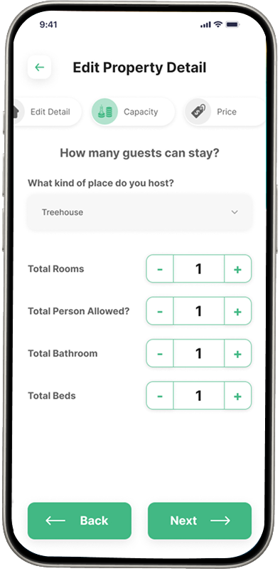 Amenities Selection Screen